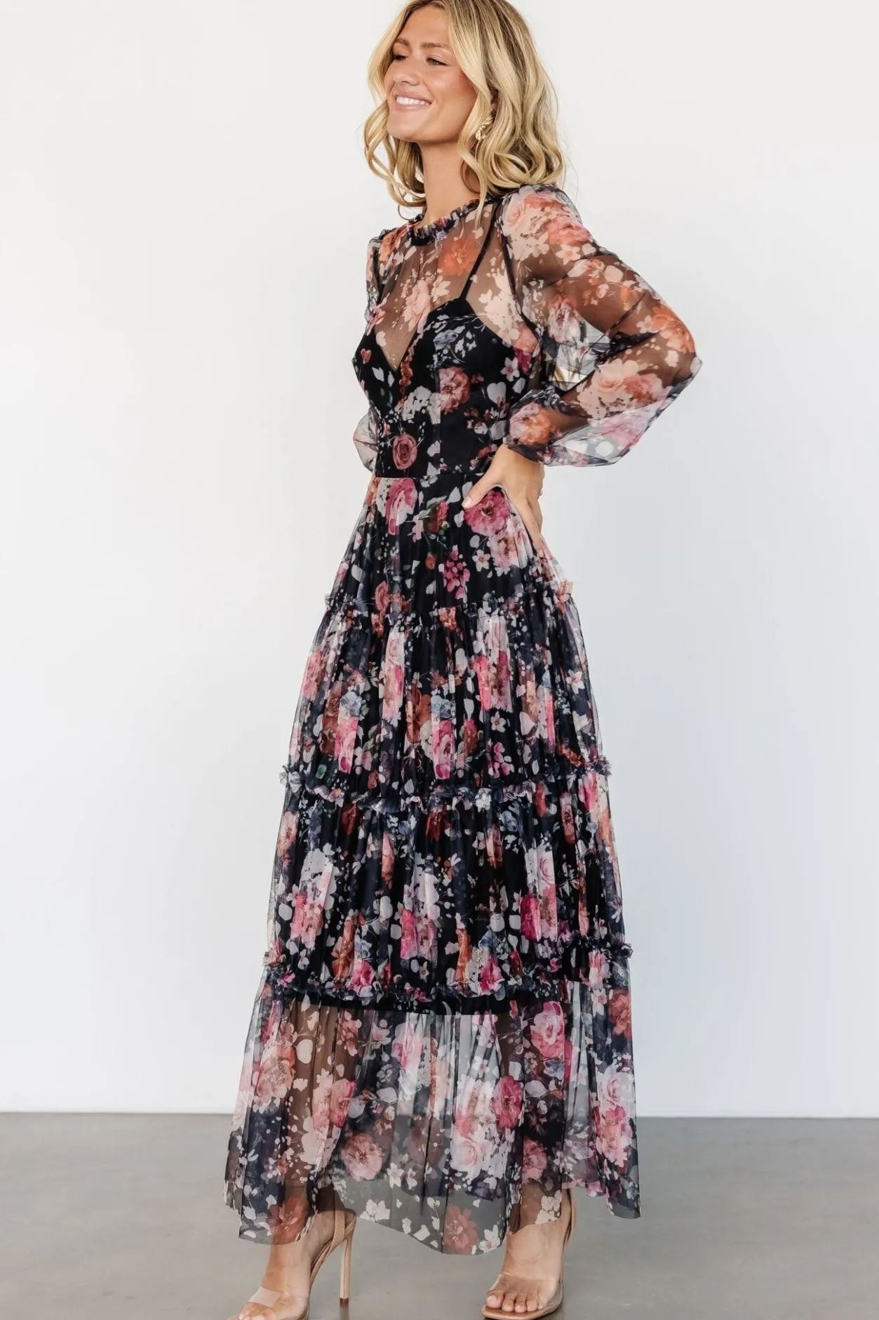 Sale Baltic Born Stephanie Tiered Maxi Dress | Black Floral BlackFloral