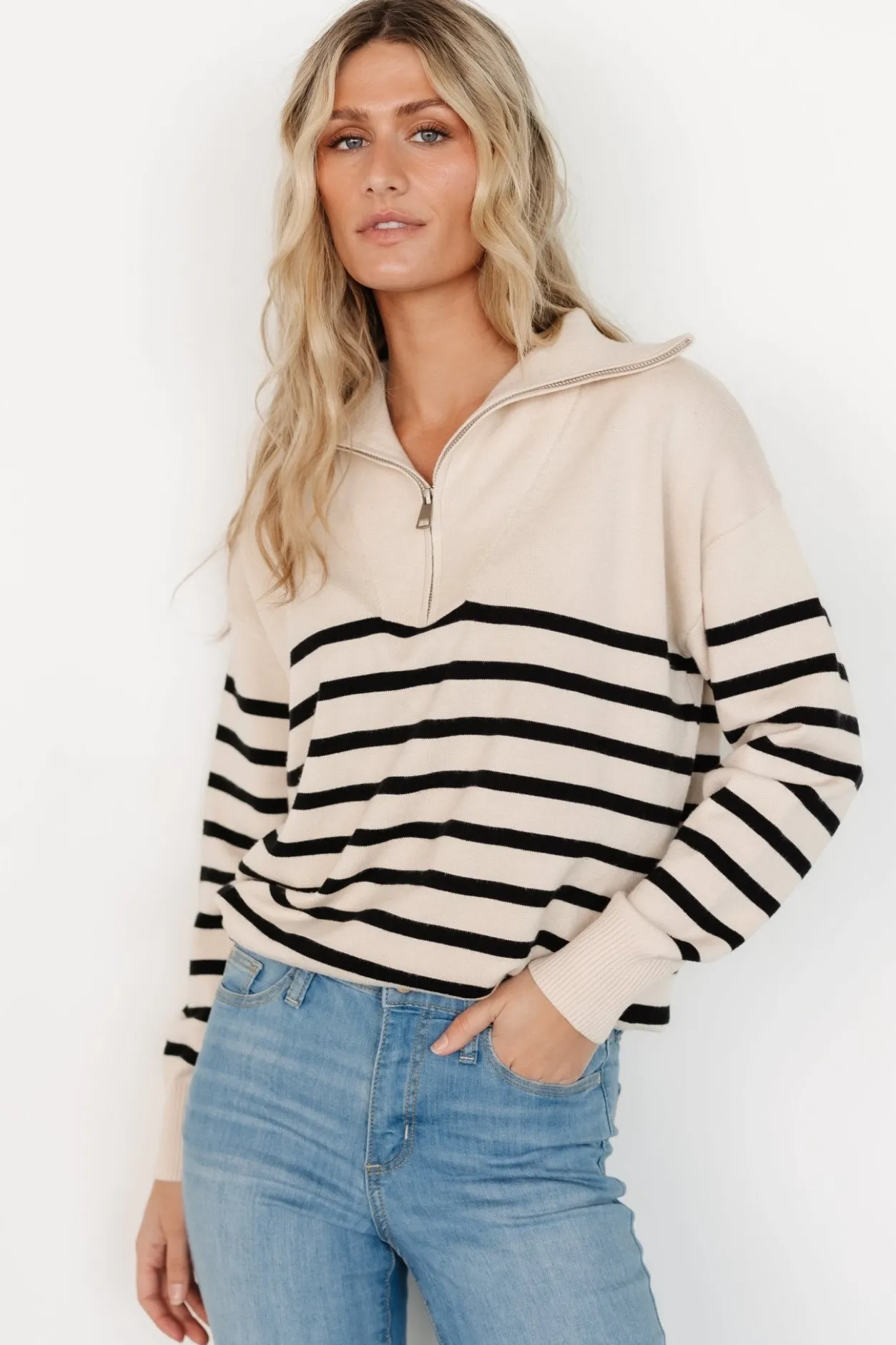 Best Baltic Born Sterling Half Zip Sweater | Beige + Black Beige+Black