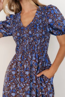 Best Baltic Born Stockton Smocked Dress | Brown + Blue Floral Brown+BlueFloral