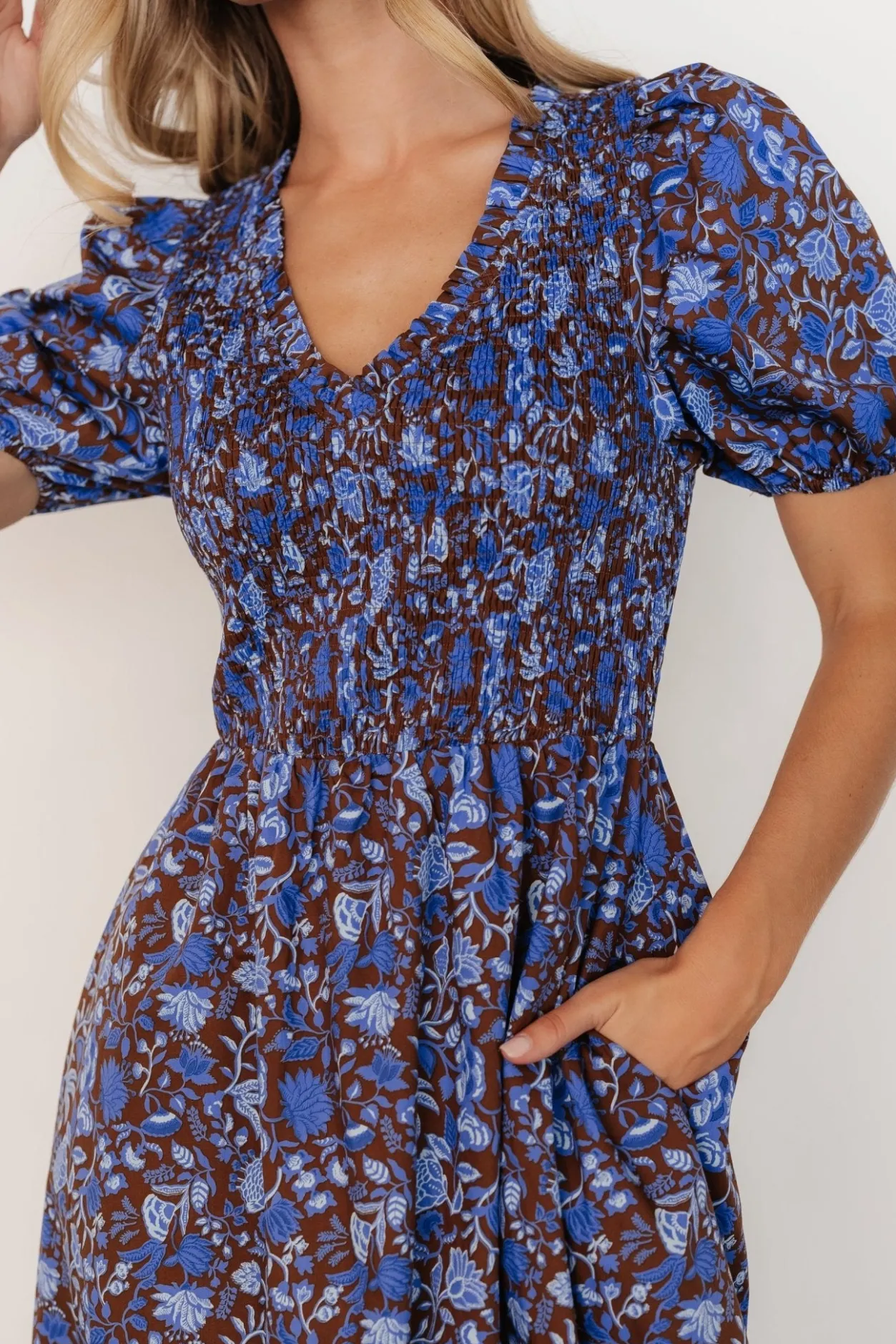 Best Baltic Born Stockton Smocked Dress | Brown + Blue Floral Brown+BlueFloral