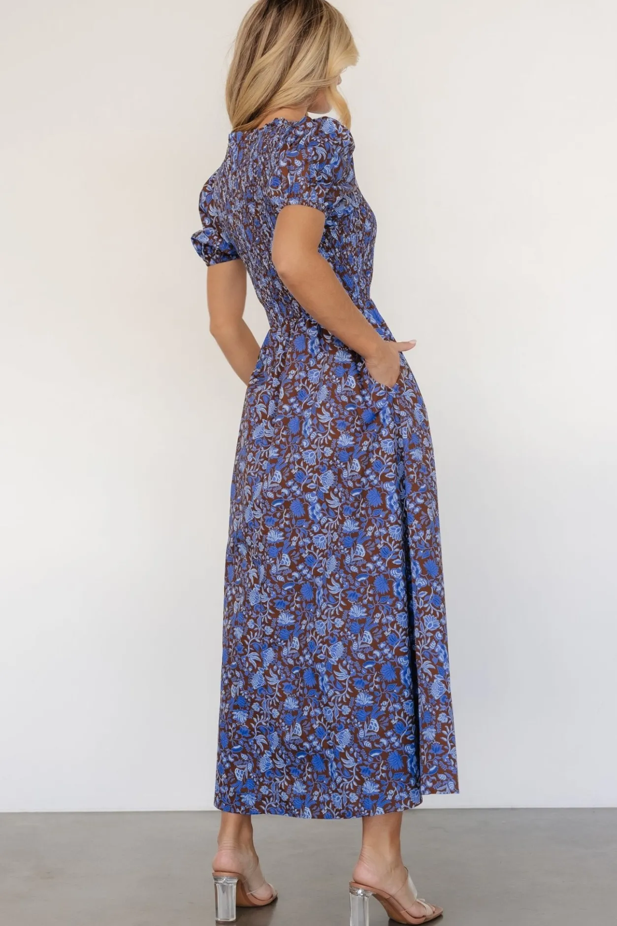 Best Baltic Born Stockton Smocked Dress | Brown + Blue Floral Brown+BlueFloral