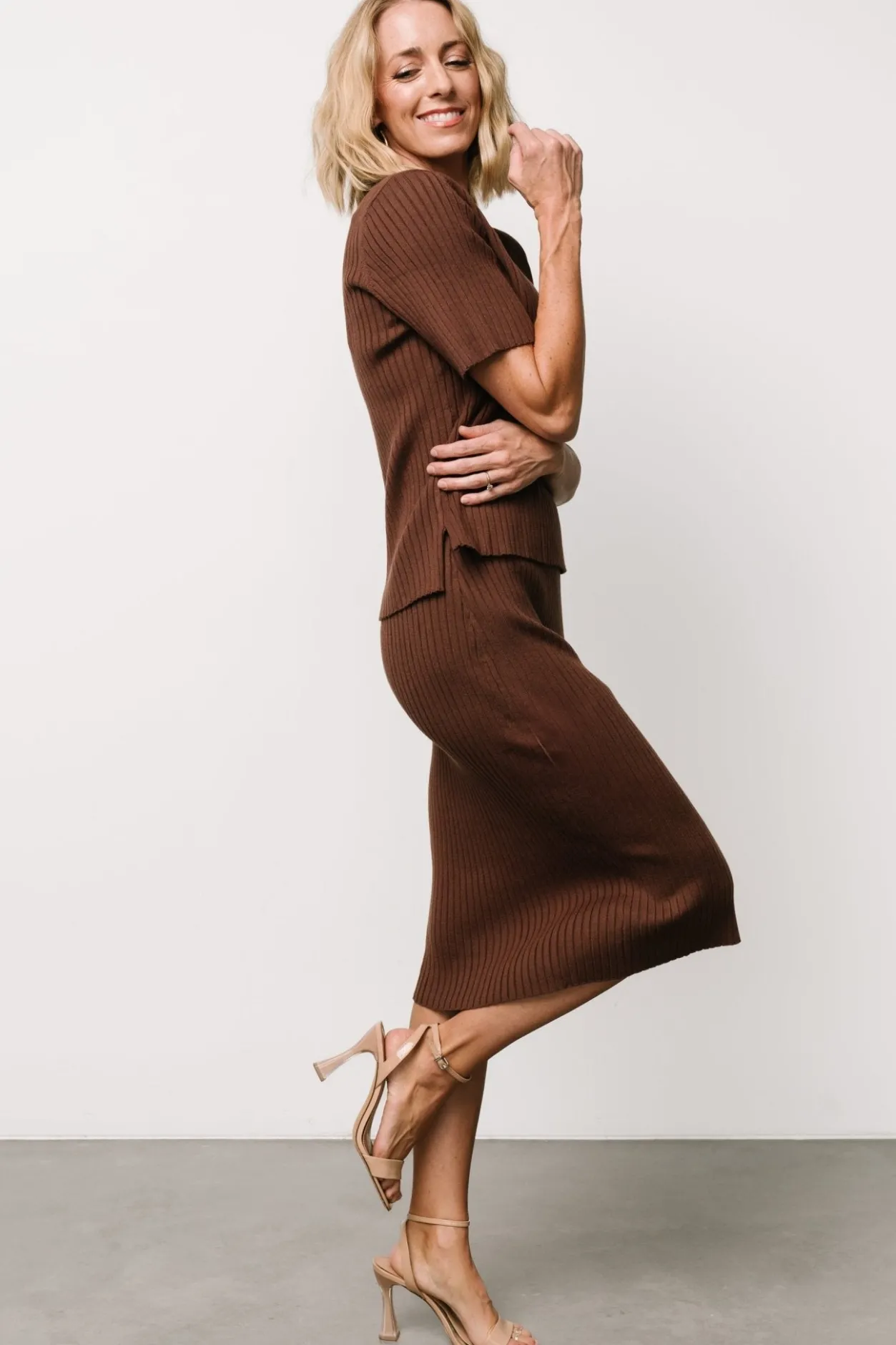 Discount Baltic Born Stormi Ribbed Midi Skirt | Brown