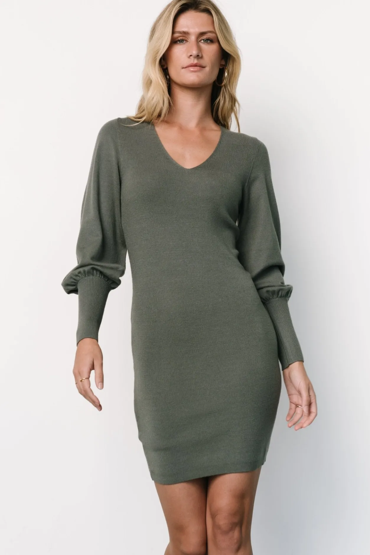 Clearance Baltic Born Suki V Neck Sweater Dress | Winter Green WinterGreen