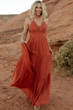 Hot Baltic Born Summerlin Lace Top Maxi Dress | Rust