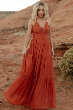 Hot Baltic Born Summerlin Lace Top Maxi Dress | Rust