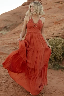 Hot Baltic Born Summerlin Lace Top Maxi Dress | Rust