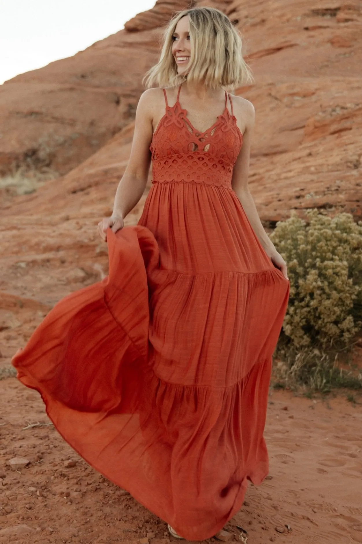 Hot Baltic Born Summerlin Lace Top Maxi Dress | Rust