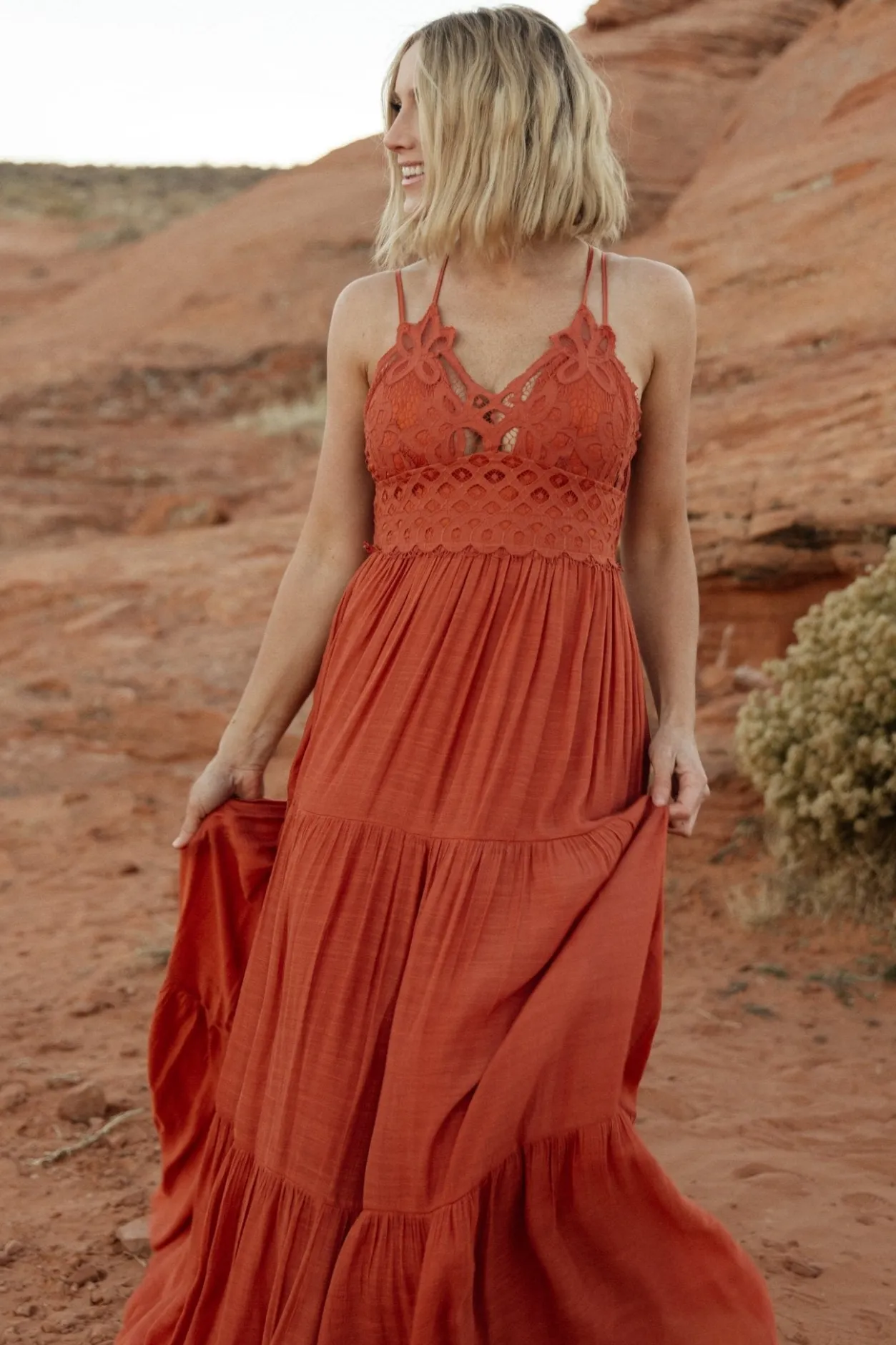 Hot Baltic Born Summerlin Lace Top Maxi Dress | Rust