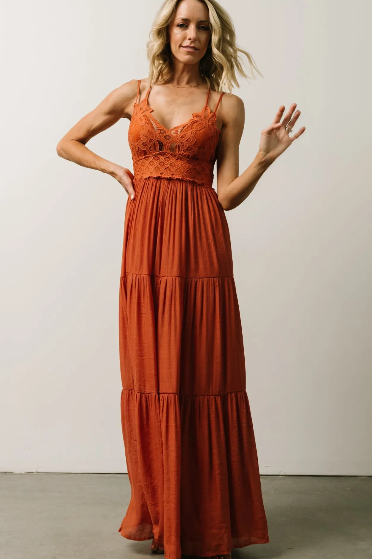 Hot Baltic Born Summerlin Lace Top Maxi Dress | Rust