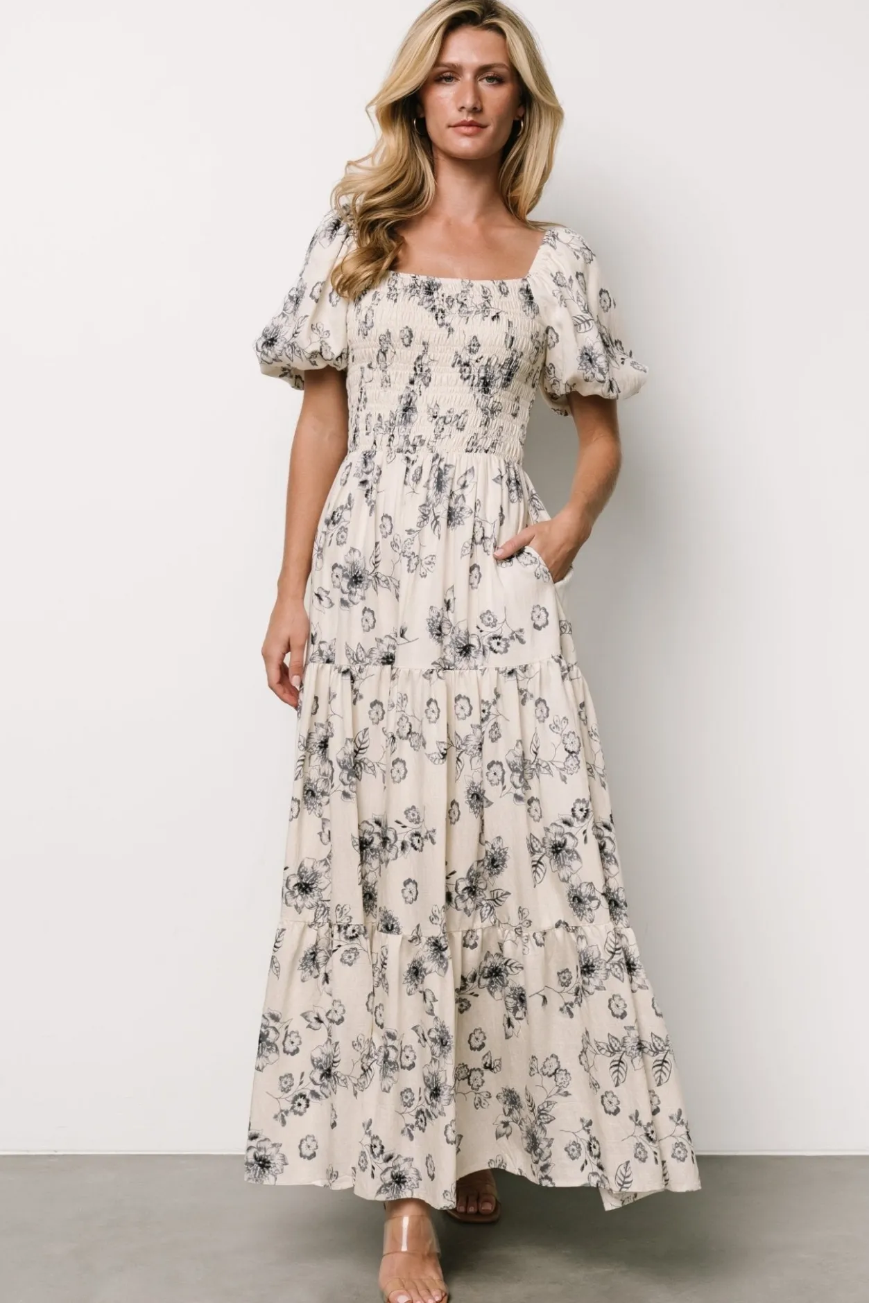 Best Baltic Born Susanna Smocked Maxi Dress | Ivory + Blue Floral Ivory+BlueFloral