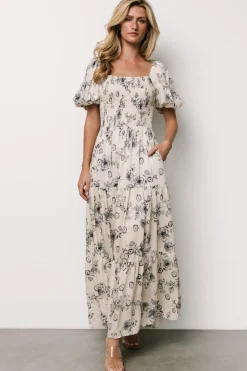 Best Baltic Born Susanna Smocked Maxi Dress | Ivory + Blue Floral Ivory+BlueFloral