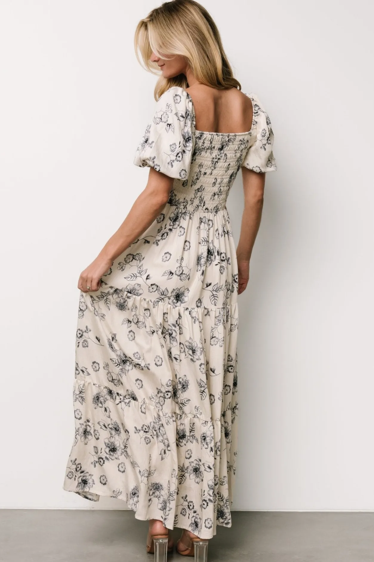 Best Baltic Born Susanna Smocked Maxi Dress | Ivory + Blue Floral Ivory+BlueFloral