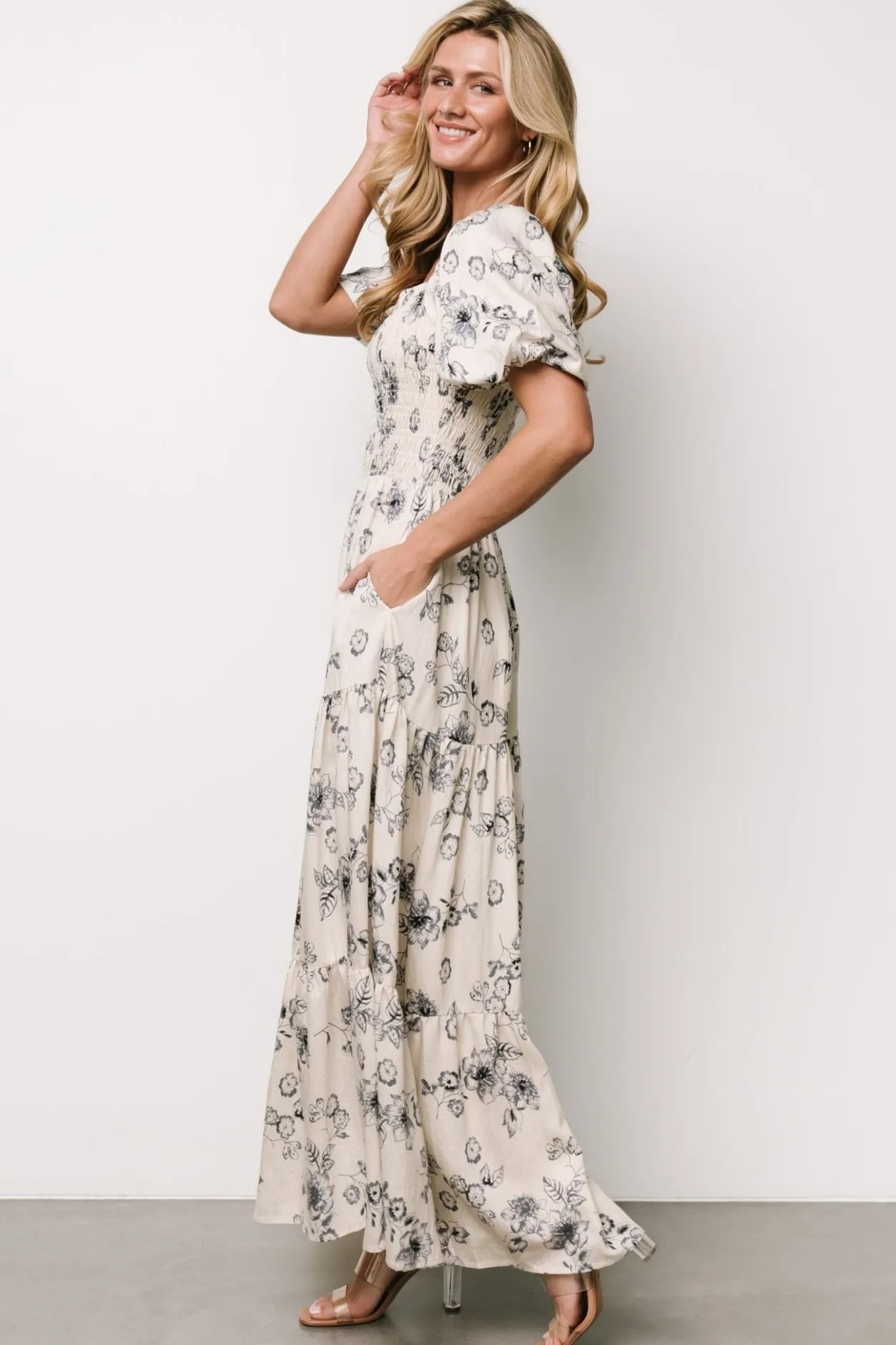 Best Baltic Born Susanna Smocked Maxi Dress | Ivory + Blue Floral Ivory+BlueFloral