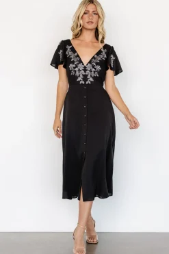 Best Baltic Born Swan Bead Embroidered Midi Dress | Black