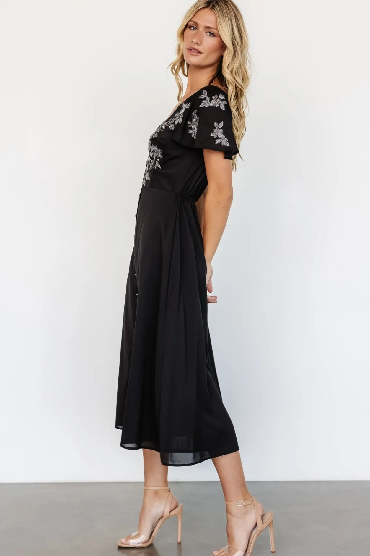 Best Baltic Born Swan Bead Embroidered Midi Dress | Black