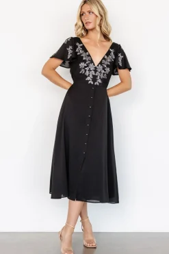 Best Baltic Born Swan Bead Embroidered Midi Dress | Black