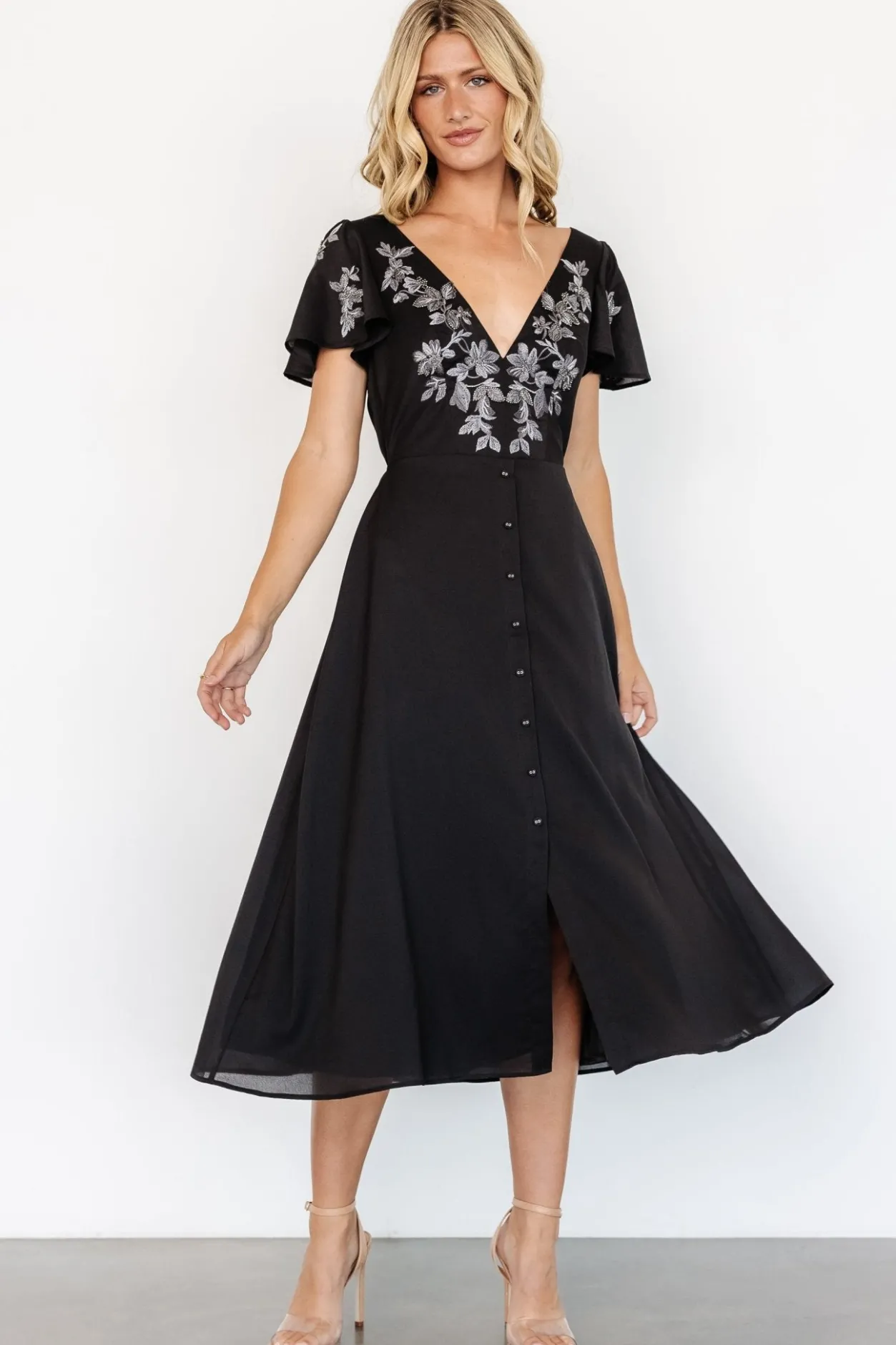 Best Baltic Born Swan Bead Embroidered Midi Dress | Black