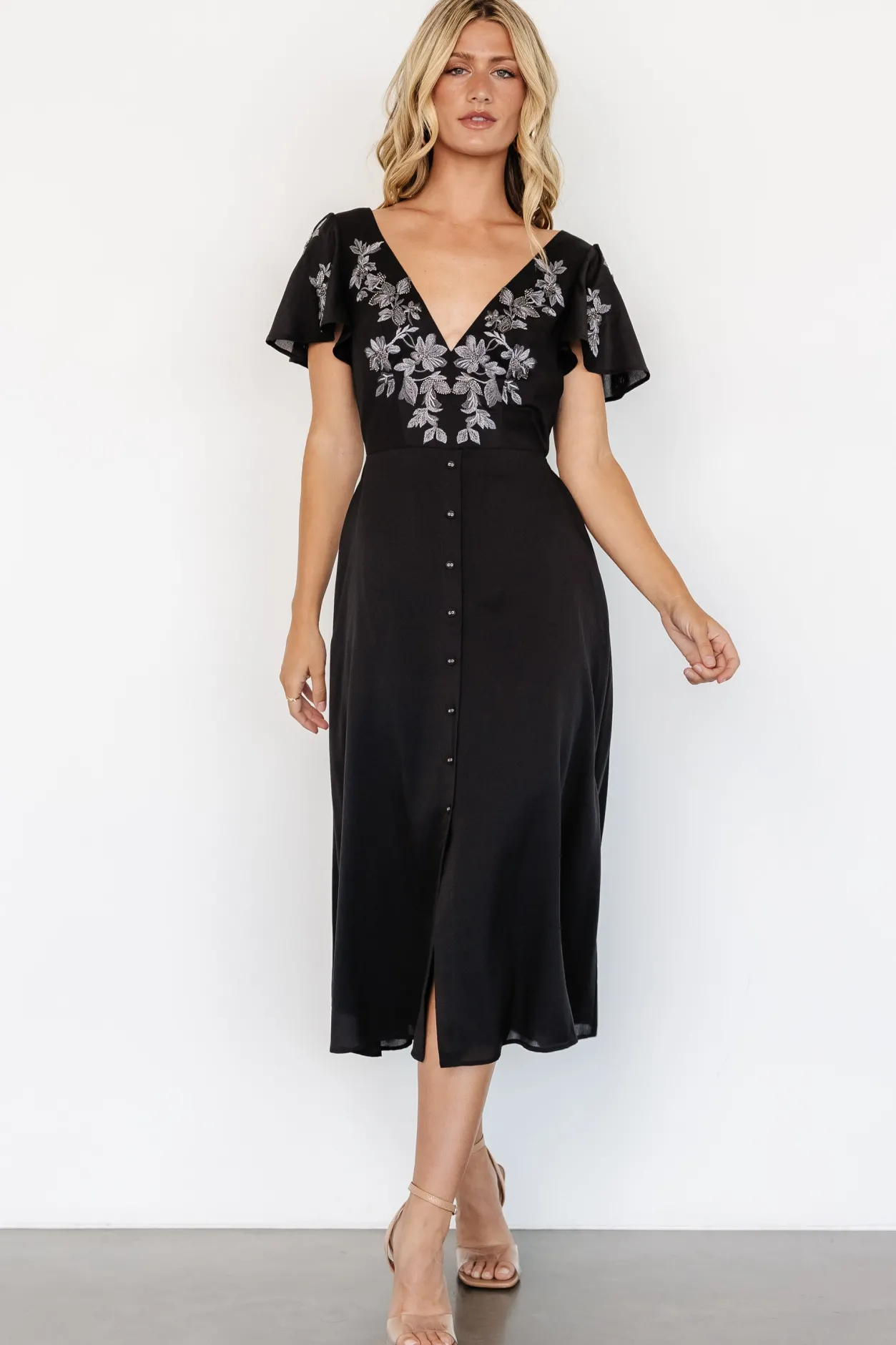 Best Baltic Born Swan Bead Embroidered Midi Dress | Black