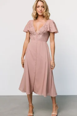 Clearance Baltic Born Swan Bead Embroidered Midi Dress | Dusty Rose DustyRose