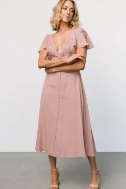 Clearance Baltic Born Swan Bead Embroidered Midi Dress | Dusty Rose DustyRose