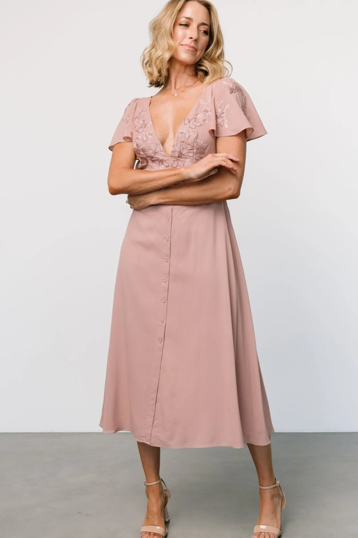 Clearance Baltic Born Swan Bead Embroidered Midi Dress | Dusty Rose DustyRose