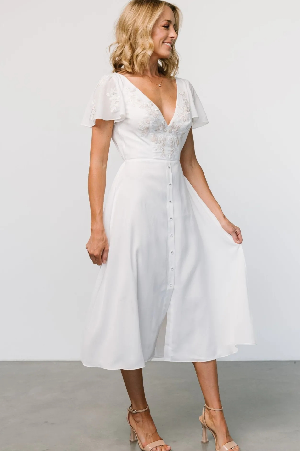 Best Baltic Born Swan Bead Embroidered Midi Dress | Off White OffWhite