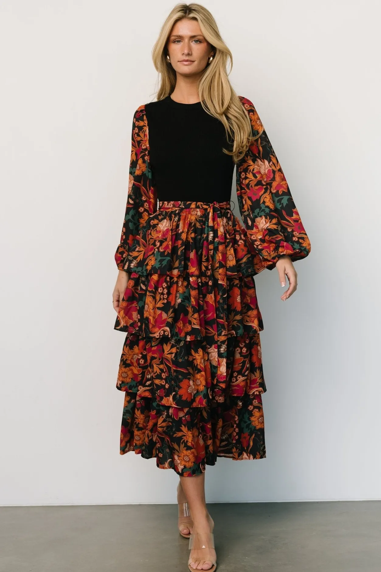 Sale Baltic Born Sylvie Tiered Midi Dress | Black Multi BlackMulti