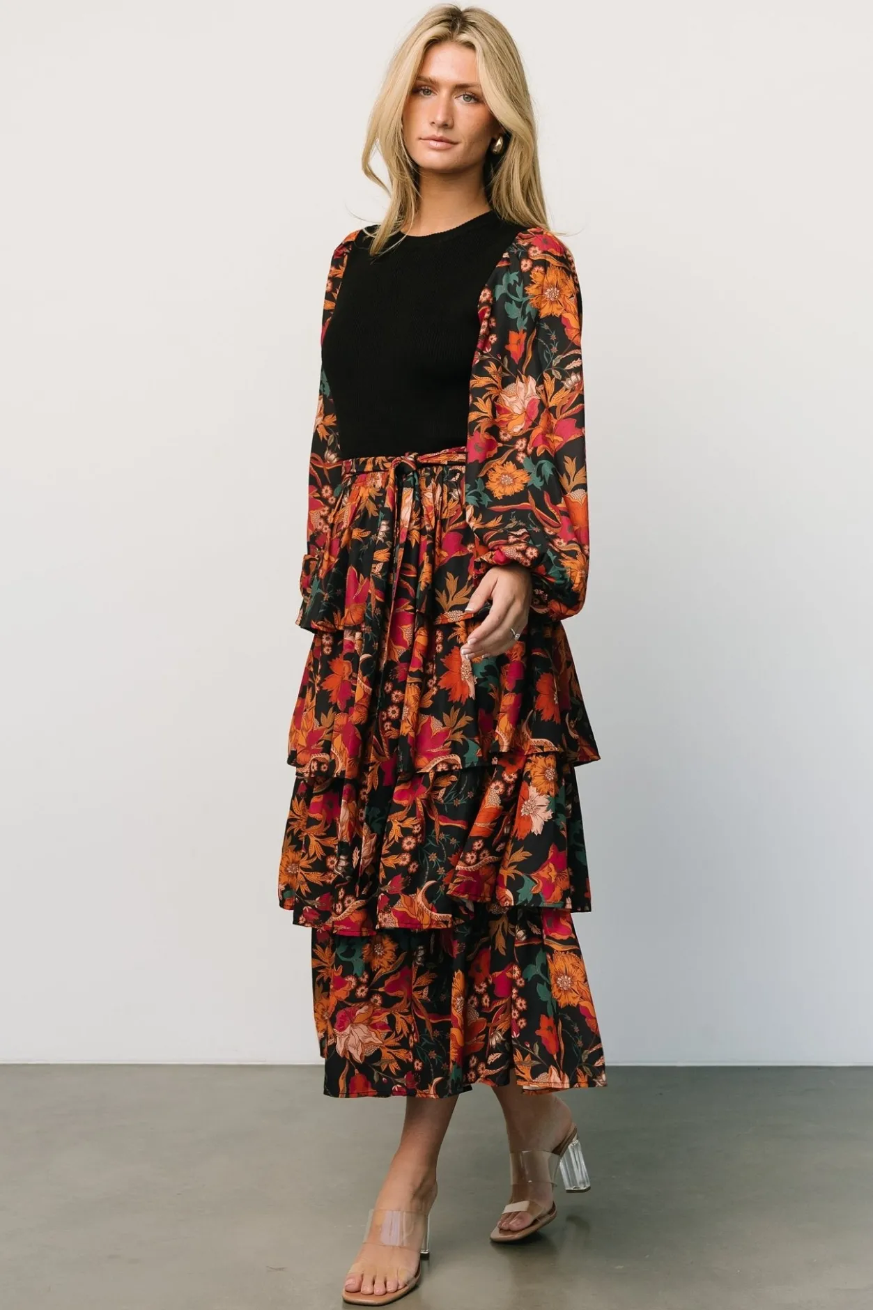 Sale Baltic Born Sylvie Tiered Midi Dress | Black Multi BlackMulti