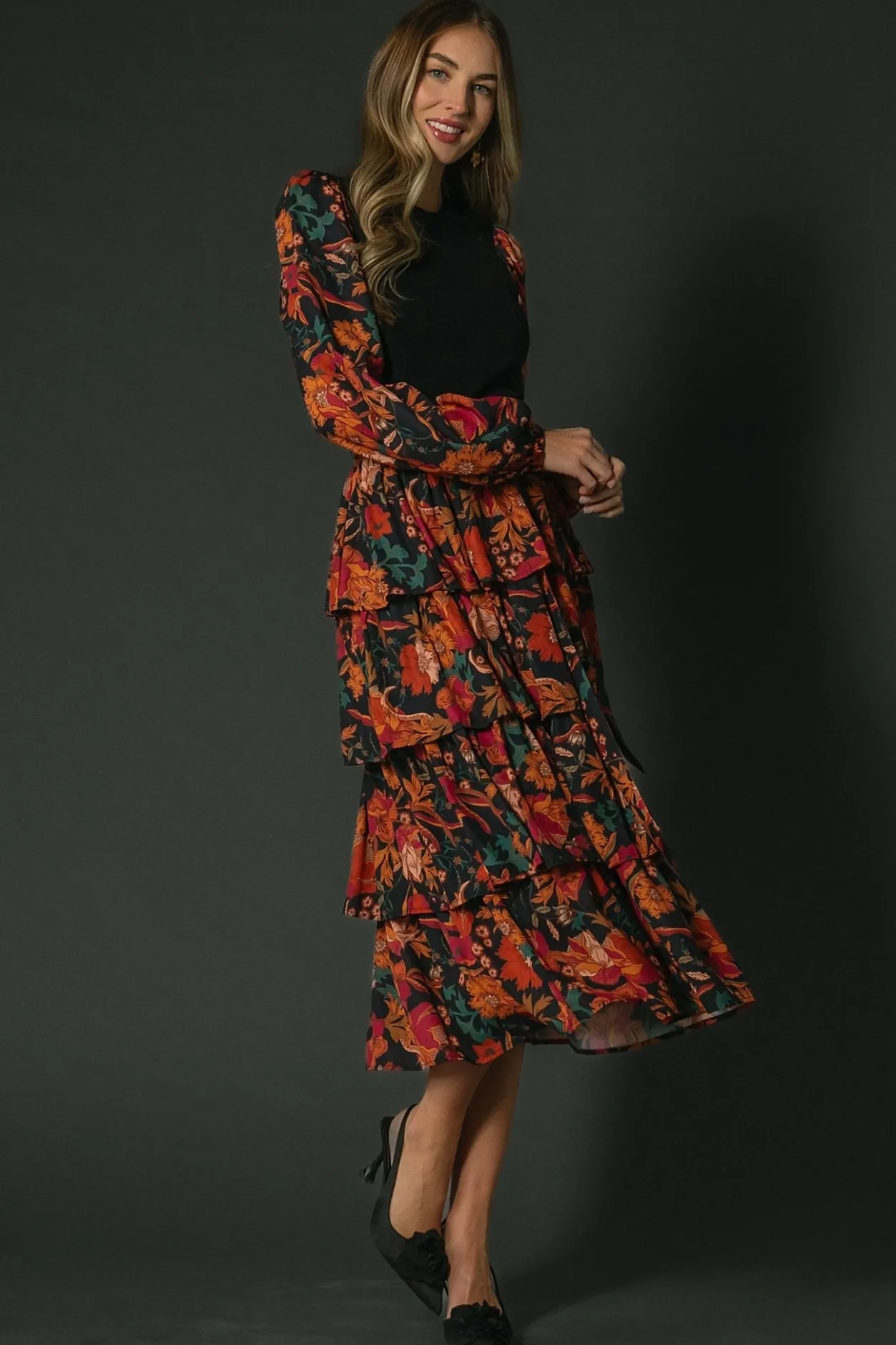 Sale Baltic Born Sylvie Tiered Midi Dress | Black Multi BlackMulti