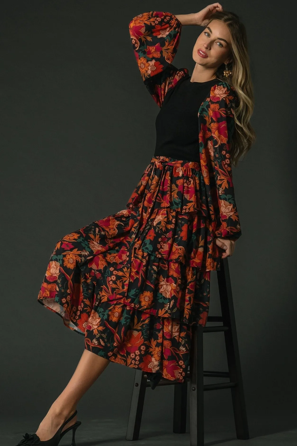 Sale Baltic Born Sylvie Tiered Midi Dress | Black Multi BlackMulti