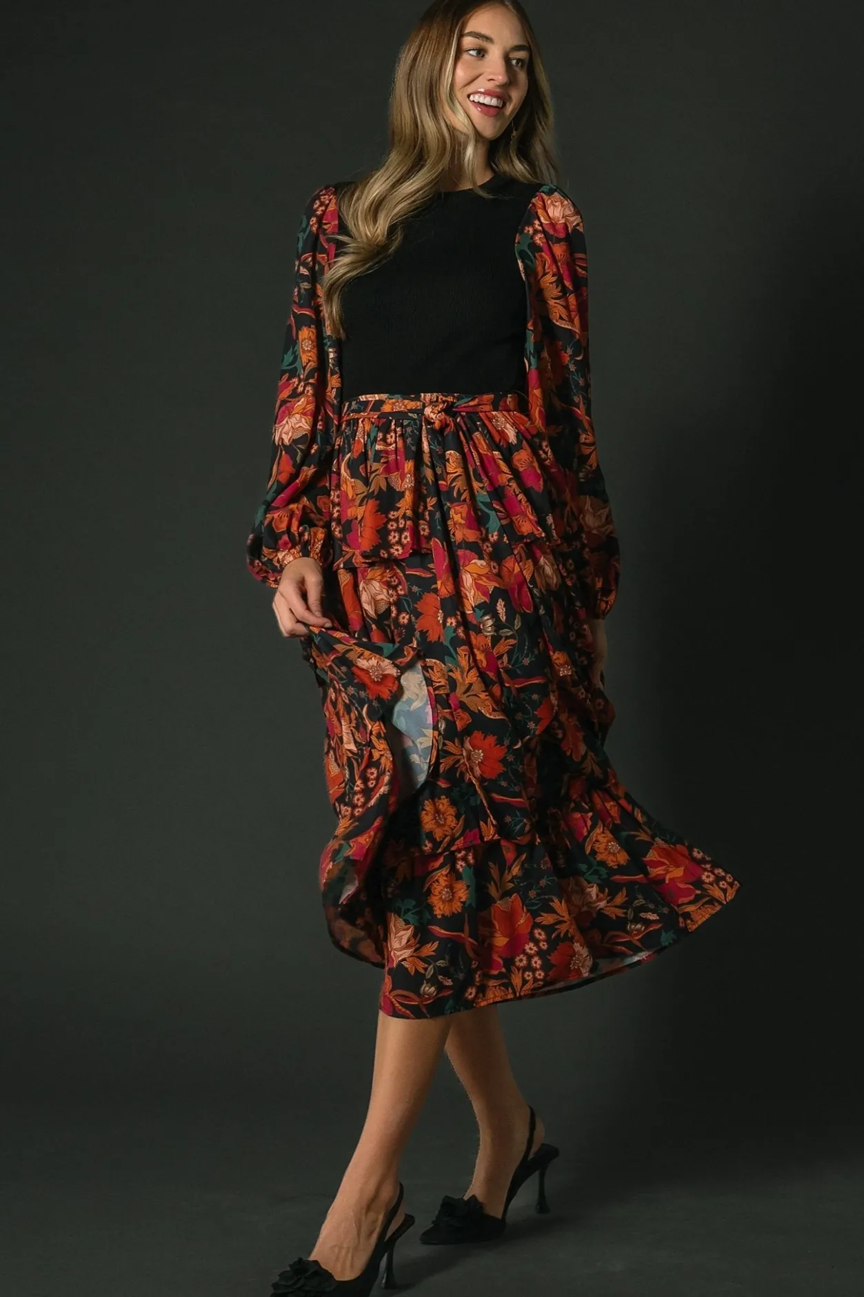 Sale Baltic Born Sylvie Tiered Midi Dress | Black Multi BlackMulti