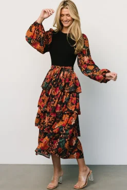 Sale Baltic Born Sylvie Tiered Midi Dress | Black Multi BlackMulti