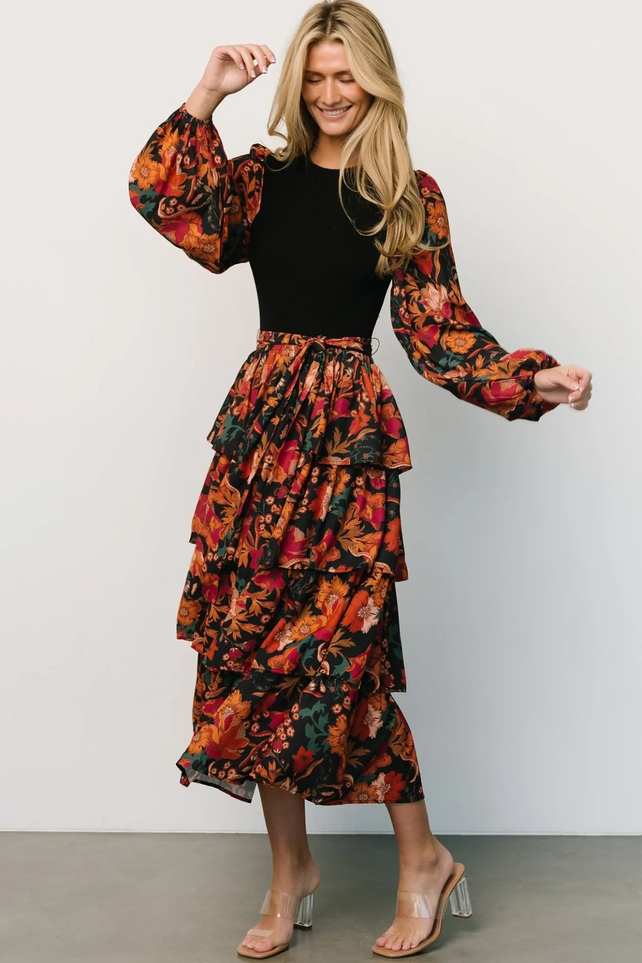 Sale Baltic Born Sylvie Tiered Midi Dress | Black Multi BlackMulti