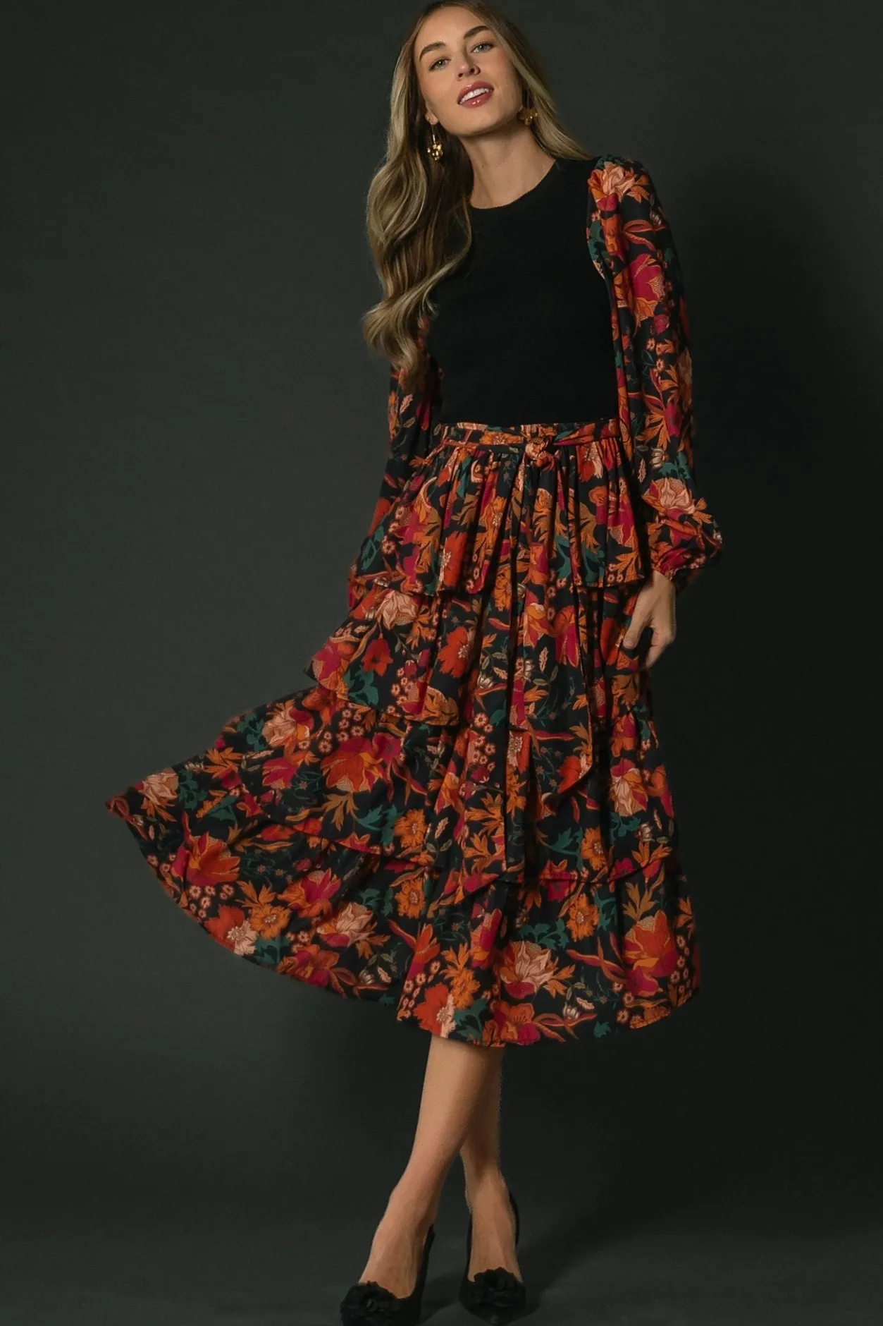Sale Baltic Born Sylvie Tiered Midi Dress | Black Multi BlackMulti