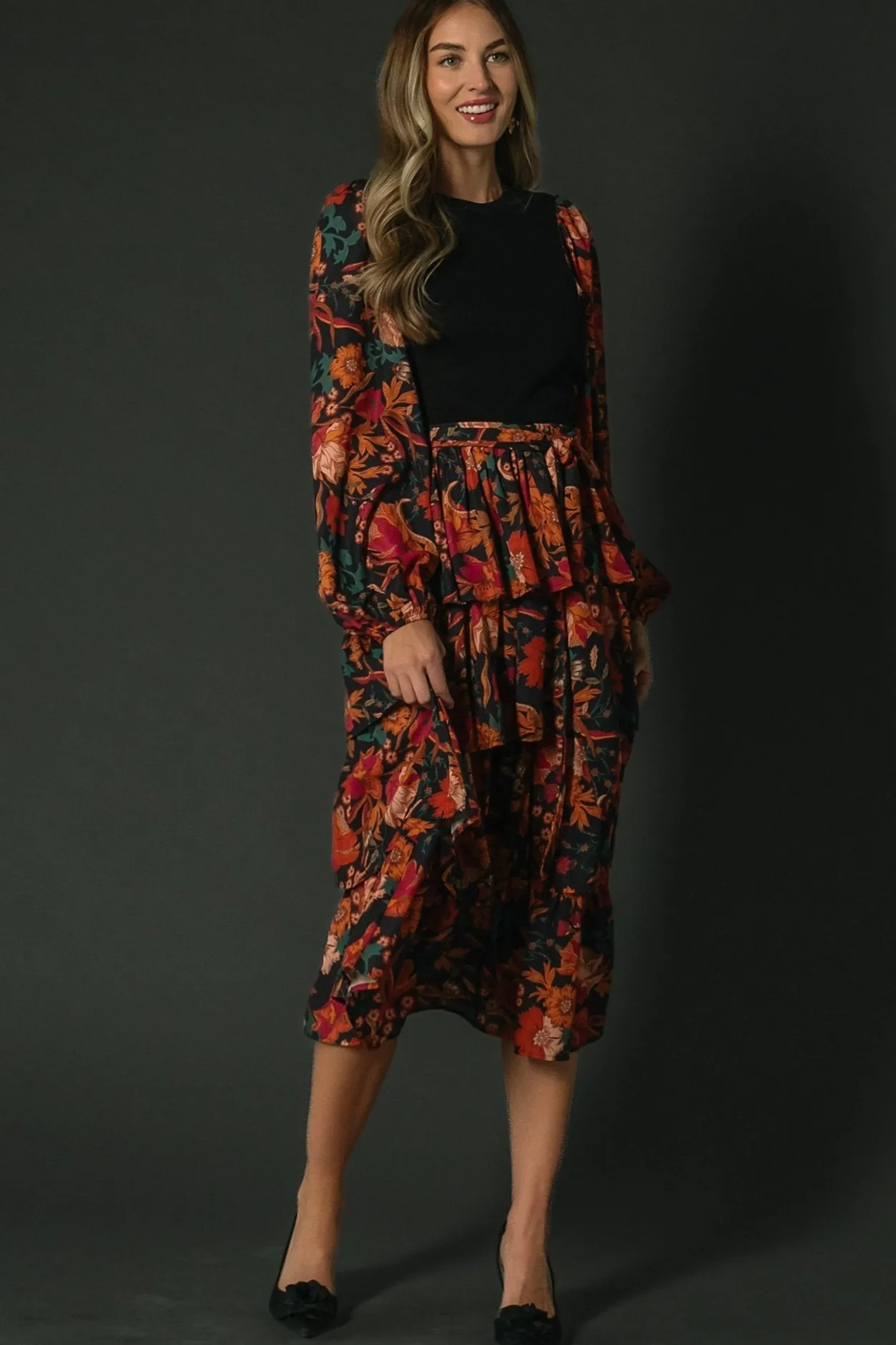 Sale Baltic Born Sylvie Tiered Midi Dress | Black Multi BlackMulti