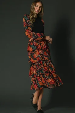 Sale Baltic Born Sylvie Tiered Midi Dress | Black Multi BlackMulti