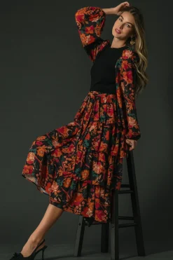 Sale Baltic Born Sylvie Tiered Midi Dress | Black Multi BlackMulti