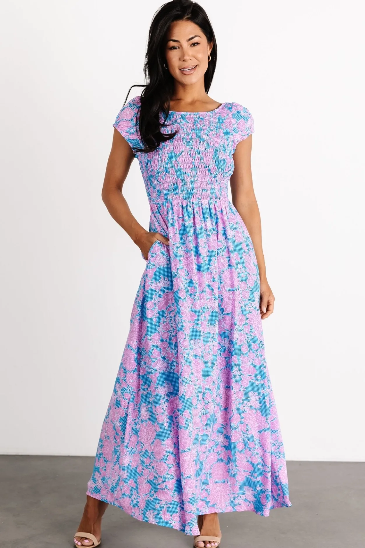 Outlet Baltic Born Tabitha Open Back Maxi Dress | Blue + Pink Blue+Pink
