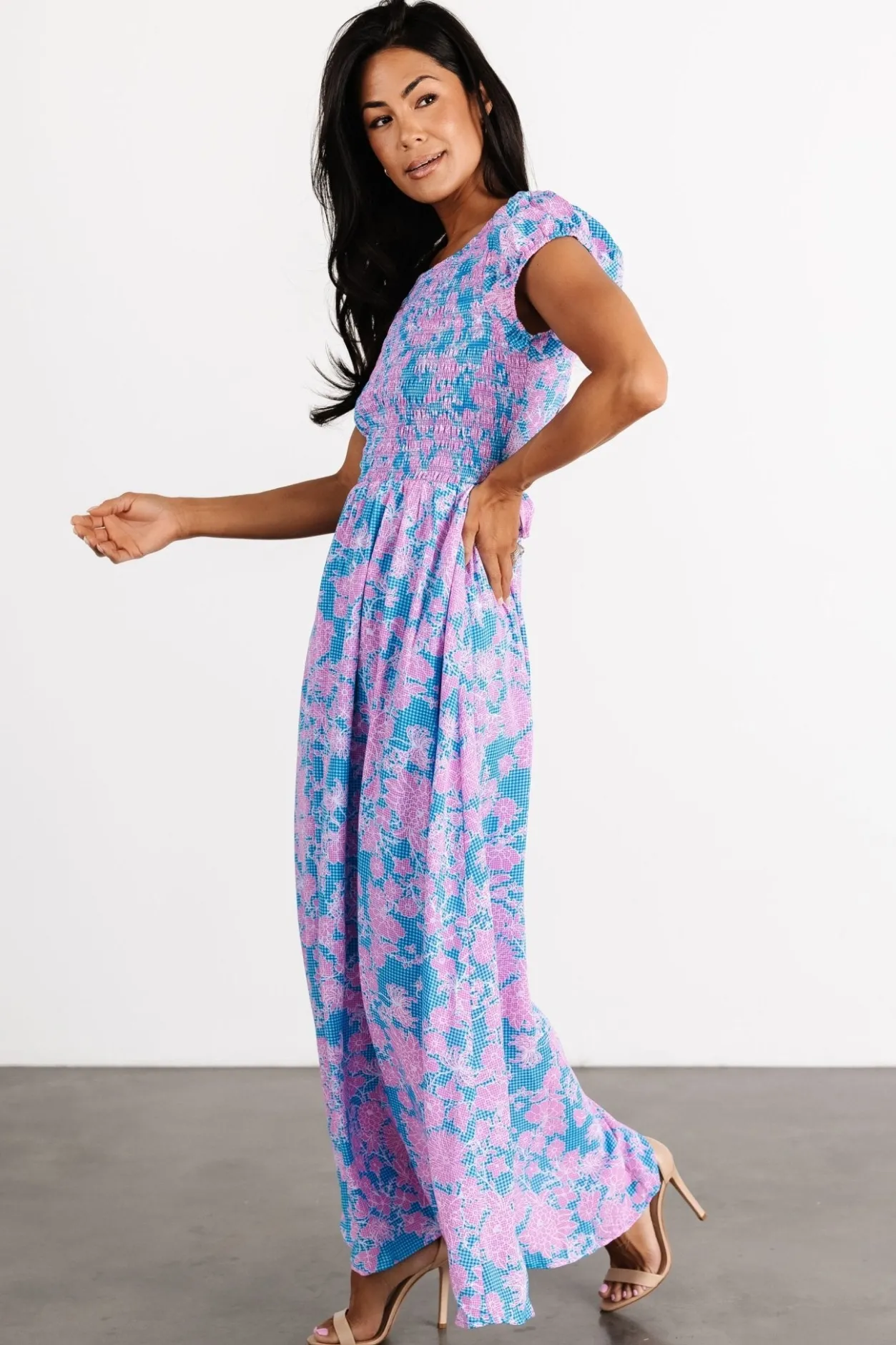 Outlet Baltic Born Tabitha Open Back Maxi Dress | Blue + Pink Blue+Pink