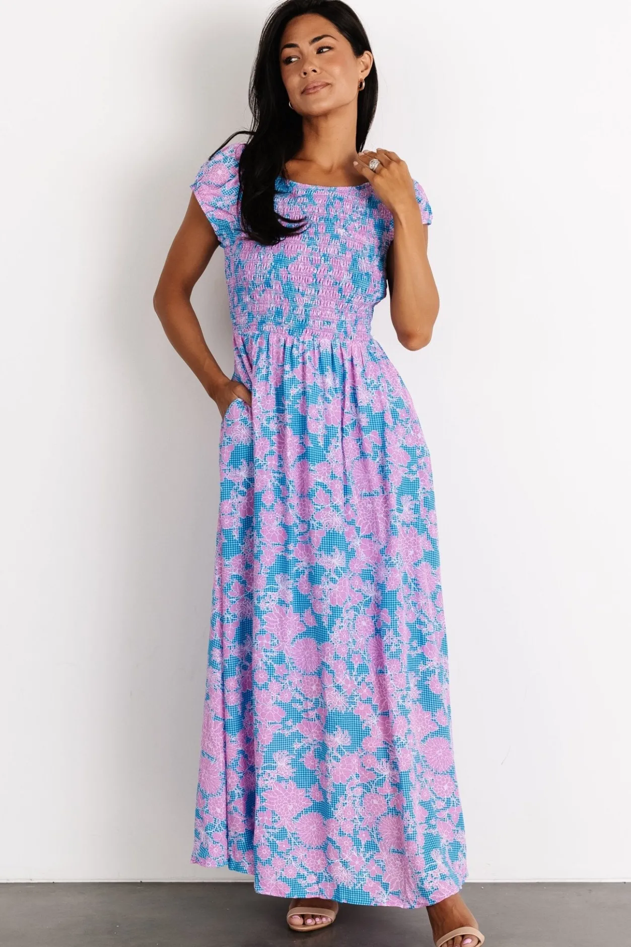 Outlet Baltic Born Tabitha Open Back Maxi Dress | Blue + Pink Blue+Pink