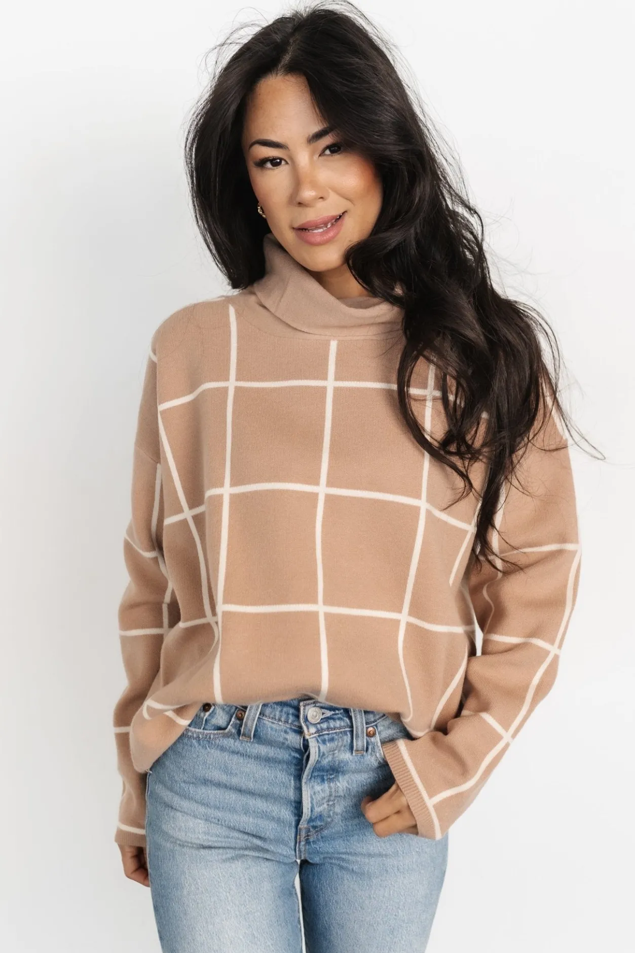 Outlet Baltic Born Tahoe Turtleneck Sweater | Taupe + Cream Taupe+Cream