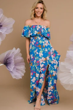 Outlet Baltic Born Talia Off Shoulder Maxi Dress | Blue Floral BlueFloral