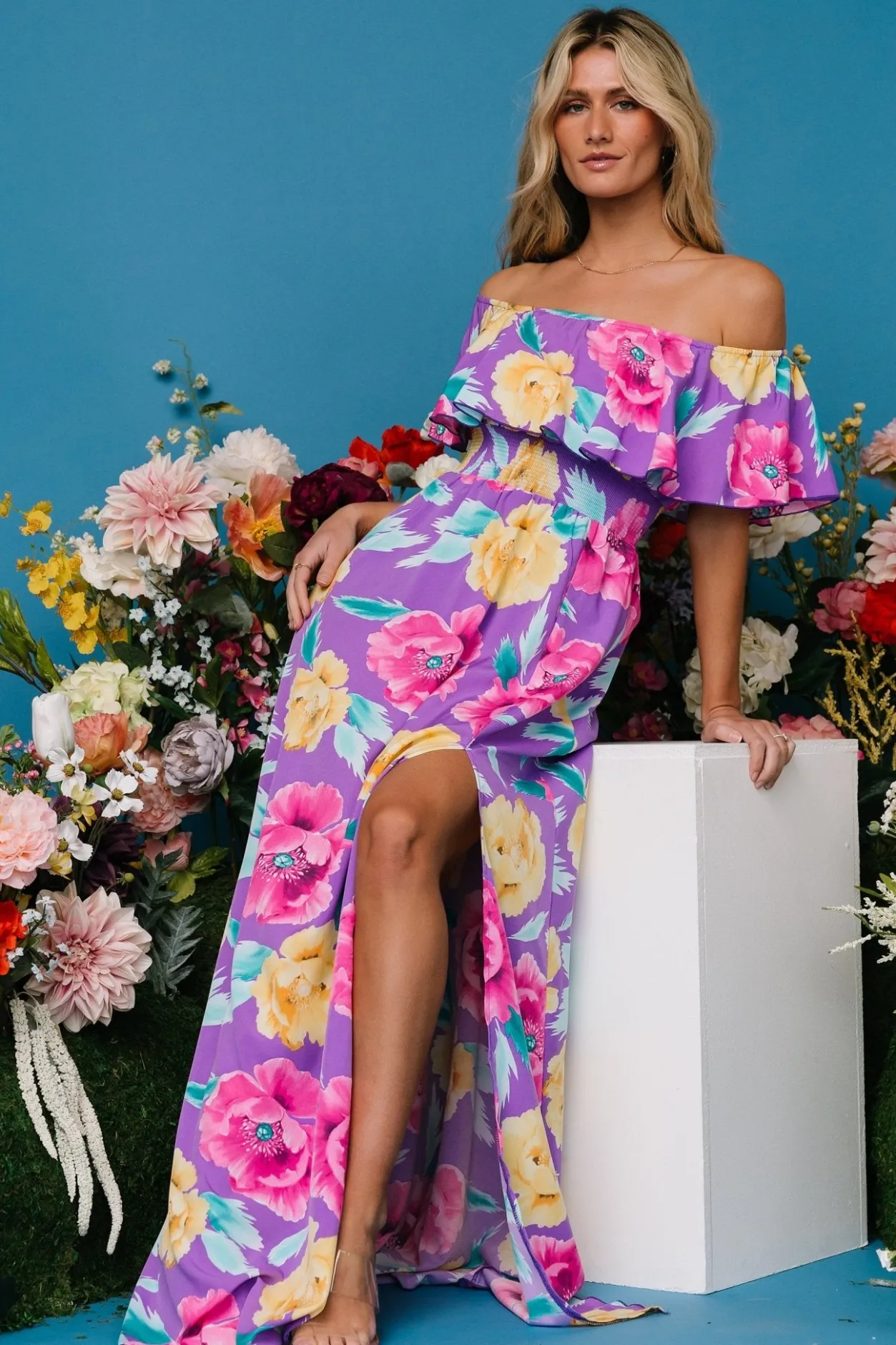 Best Baltic Born Talia Off Shoulder Maxi Dress | Purple Floral PurpleFloral