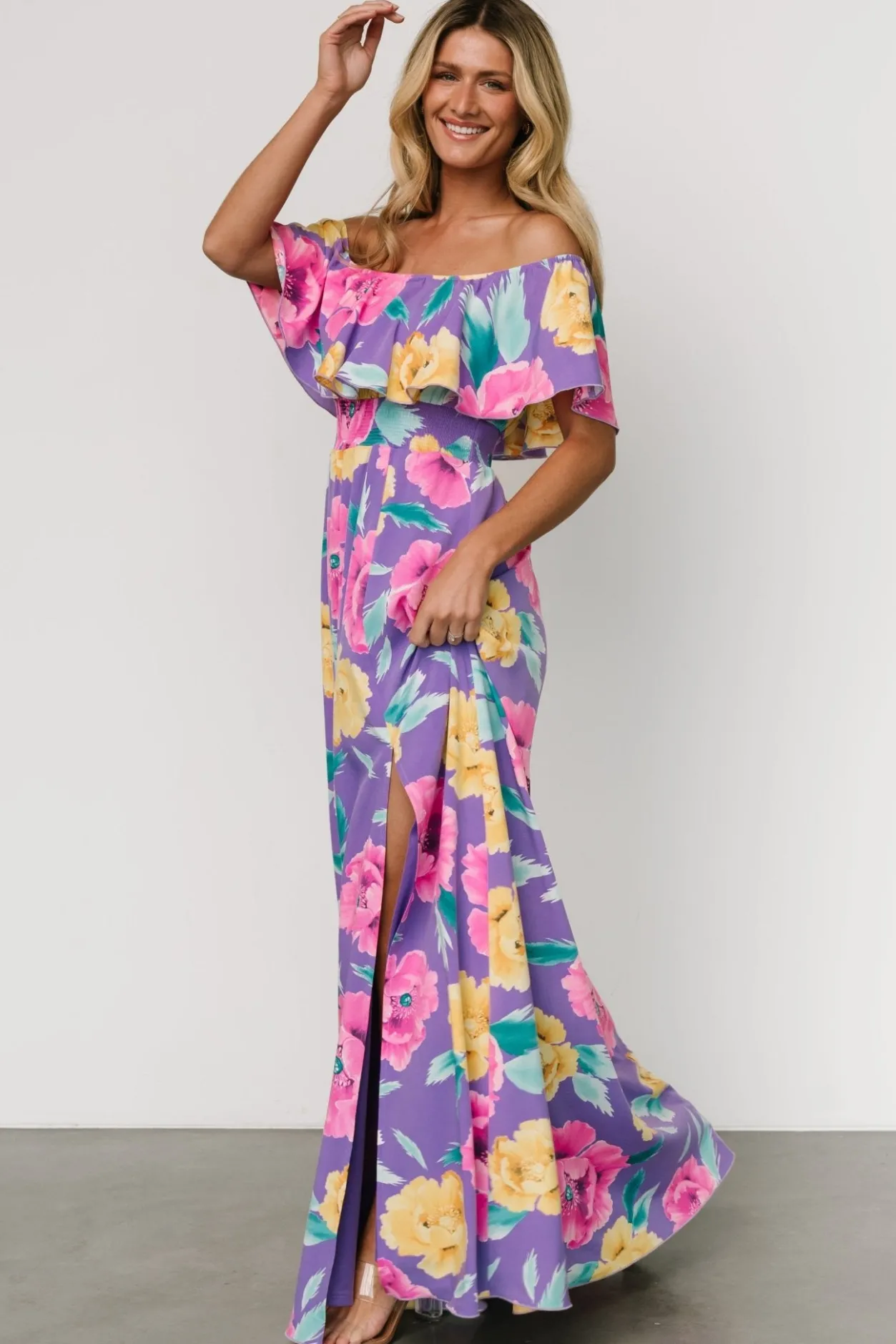 Best Baltic Born Talia Off Shoulder Maxi Dress | Purple Floral PurpleFloral
