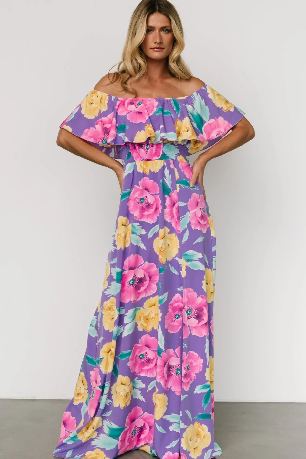 Best Baltic Born Talia Off Shoulder Maxi Dress | Purple Floral PurpleFloral