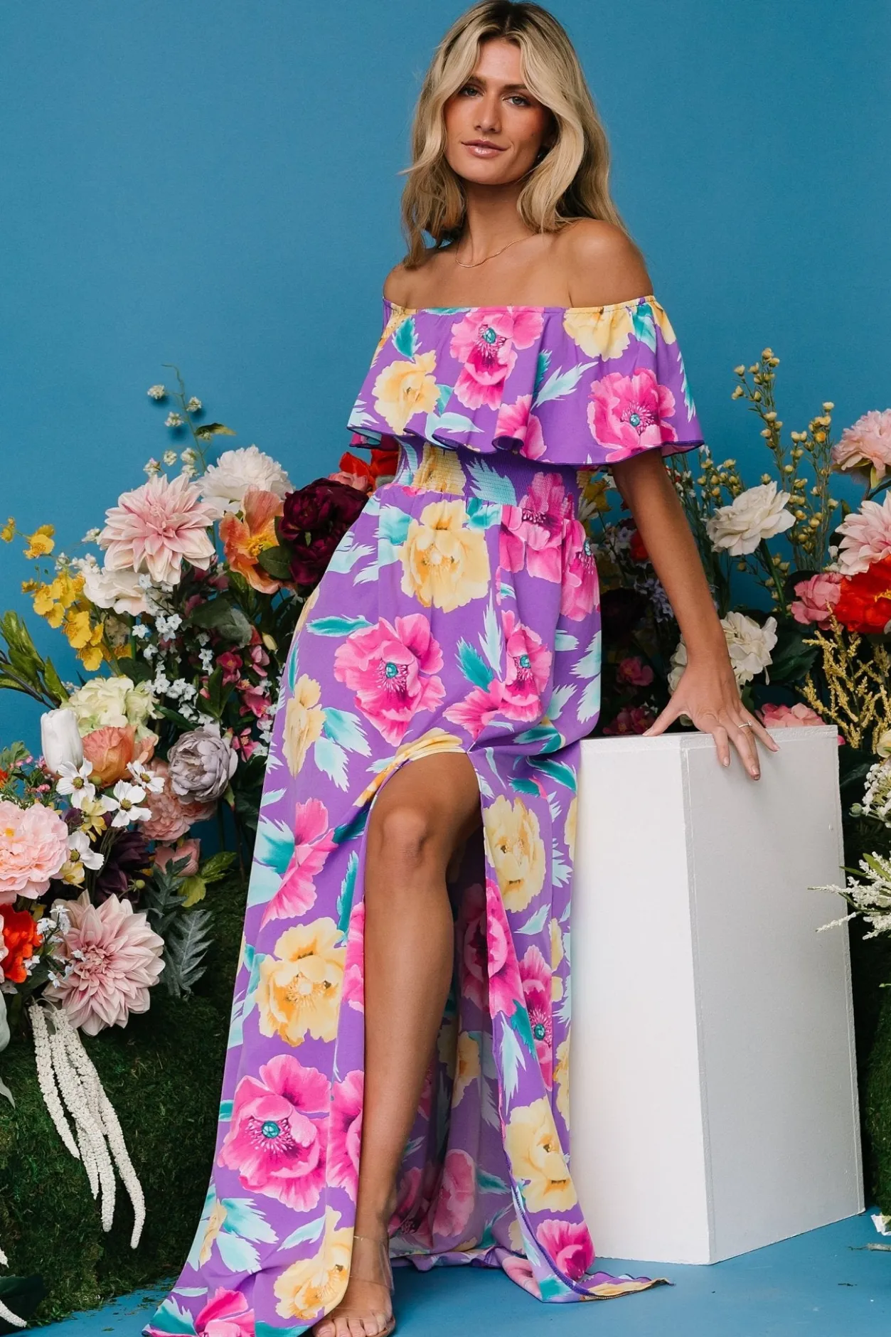 Best Baltic Born Talia Off Shoulder Maxi Dress | Purple Floral PurpleFloral