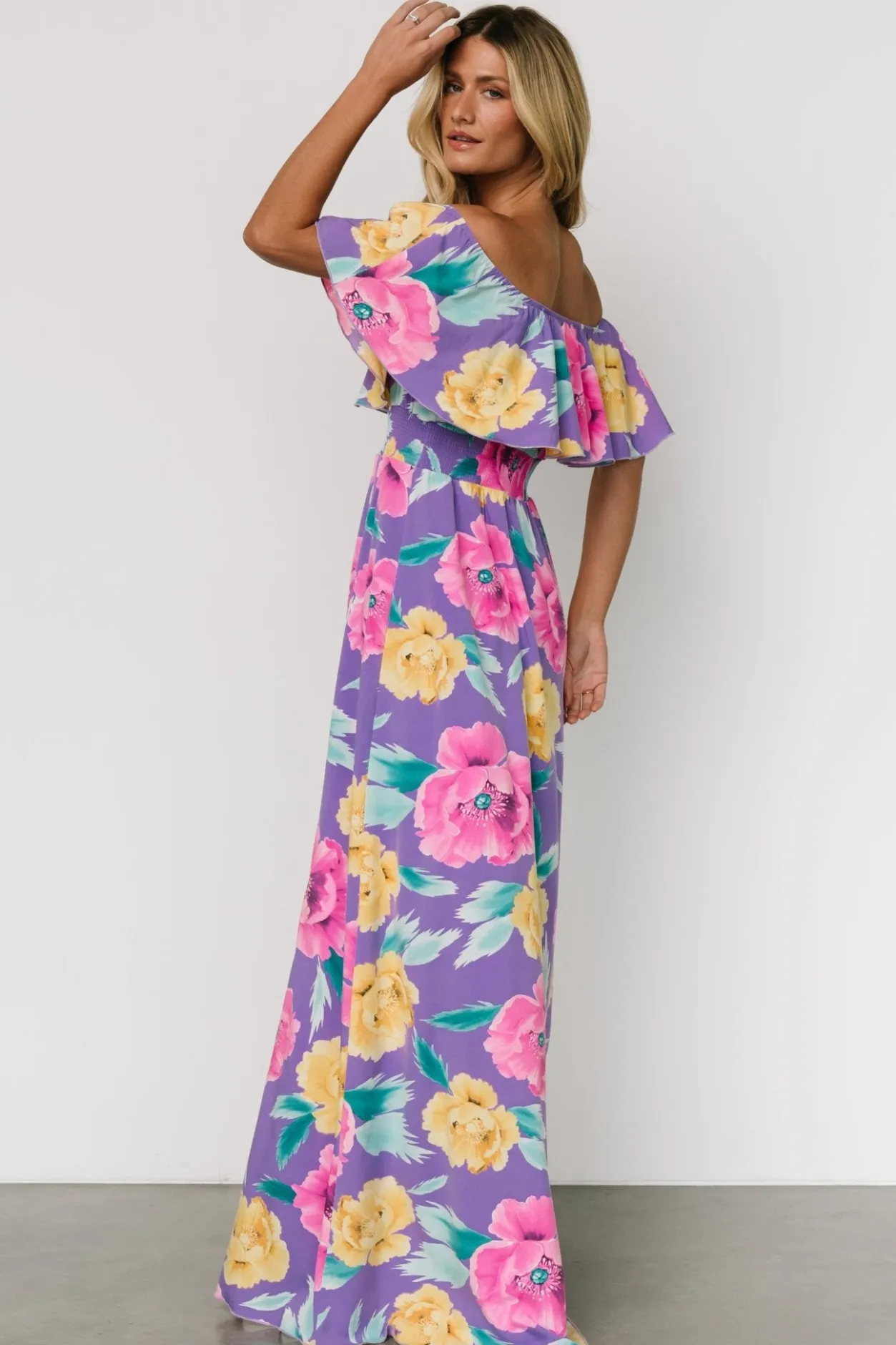 Best Baltic Born Talia Off Shoulder Maxi Dress | Purple Floral PurpleFloral