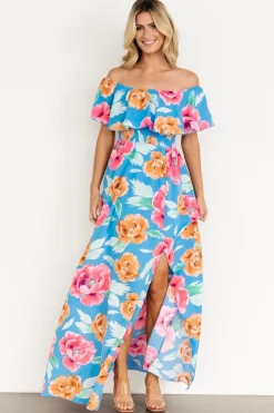 Clearance Baltic Born Talia Off Shoulder Maxi Dress | Sea Blue Floral SeaBlueFloral