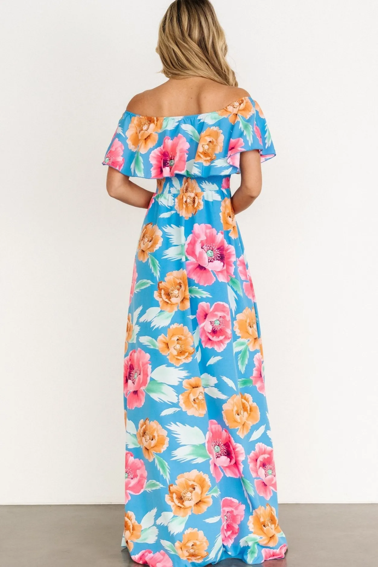 Clearance Baltic Born Talia Off Shoulder Maxi Dress | Sea Blue Floral SeaBlueFloral