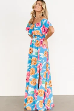 Clearance Baltic Born Talia Off Shoulder Maxi Dress | Sea Blue Floral SeaBlueFloral